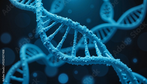 DNA double helix structure in blue with abstract background  
