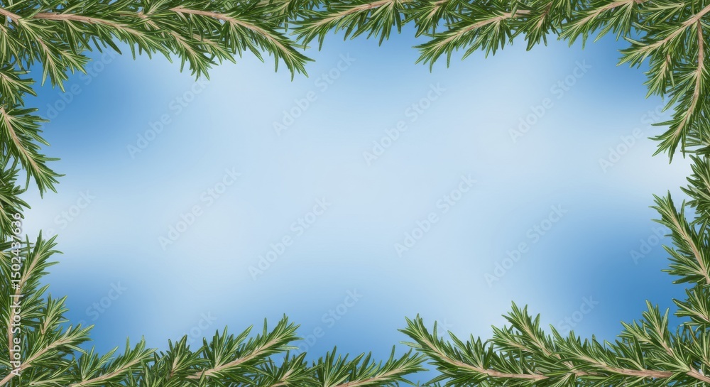 Fototapeta premium Rosemary Border on Blue Background