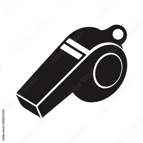 Black and white whistle illustration for sports competition or referee use on isolated background
