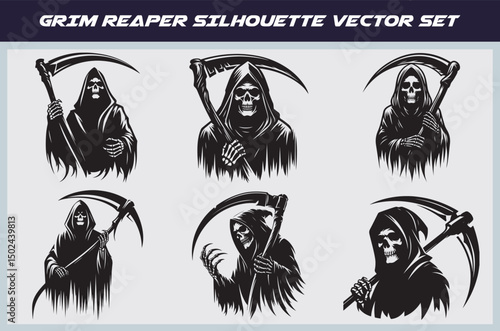 Grim reaper Silhouette Vector design set