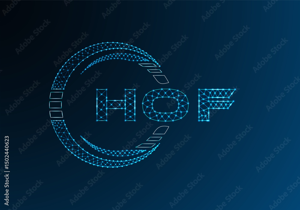 Naklejka premium HOF low poly letter logo vector design. HOF lower poly logo design.