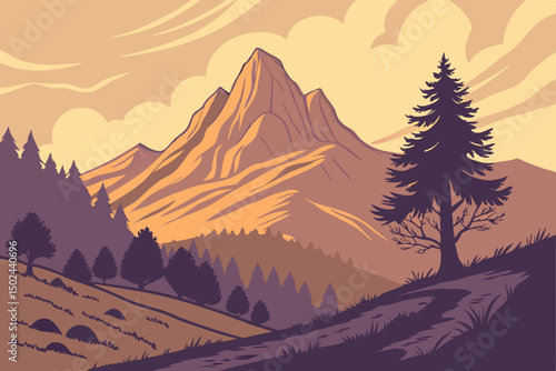 Majestic Mountain Scene with Forest and a Beautiful Sky