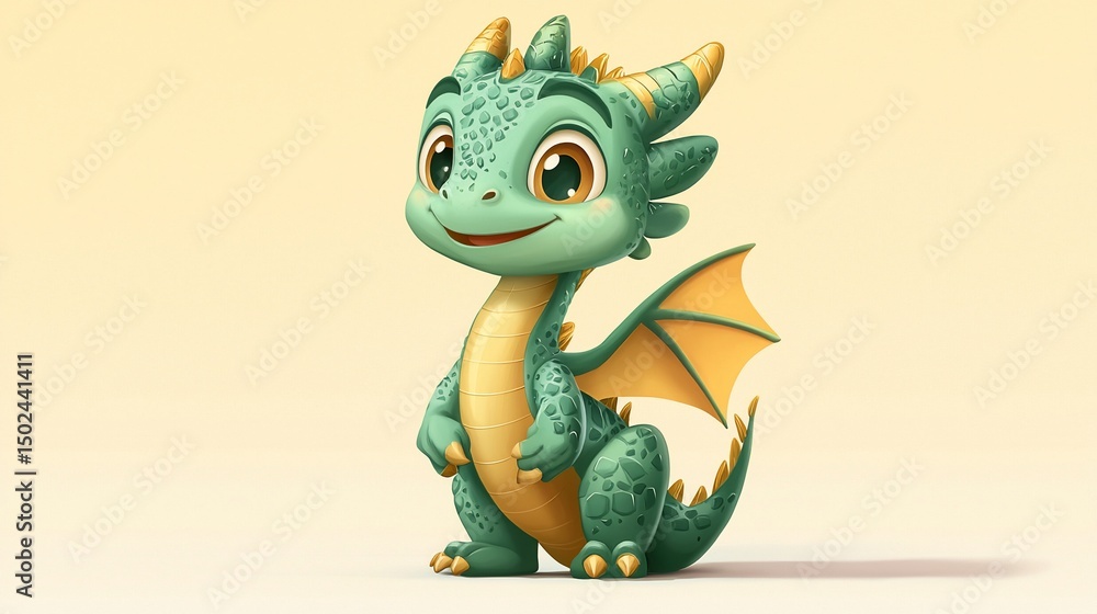 Fototapeta premium Cute Dragon Illustration, Pastel Background (1)