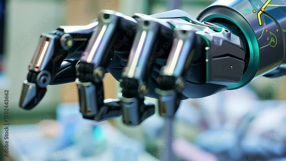 Animated robotic hand closing fingers in a futuristic technology concept Animated robotic hand closing fingers in a futuristic technology concept