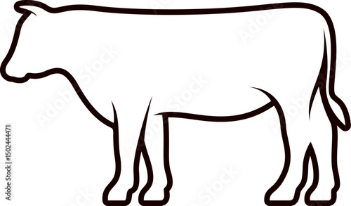 Cow outline. Cow line art vector. Cow, bull, beef. Vintage retro print, black white cow, bull, beef sketch. Cow in a field, farm animal line icon.
