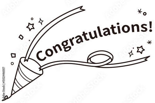Congratulationsと書いてあるクラッカーの線画イラスト