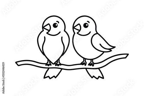 charming cartoon lovebirds illustration perched