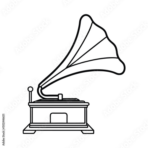 classic gramophone outline line drawing vector