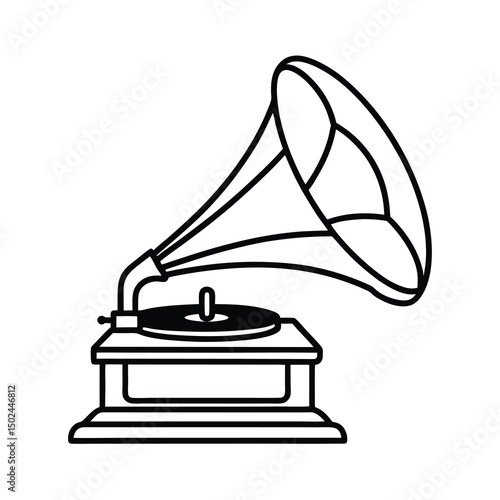 classic gramophone outline line drawing vector
