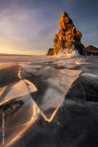 Clear evening ice of Lake Baikal