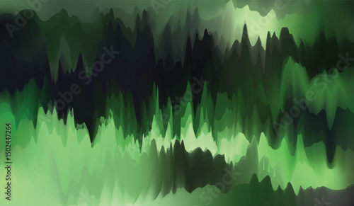 Abstract green nature illustration with sound wave lines and light summer grass texture