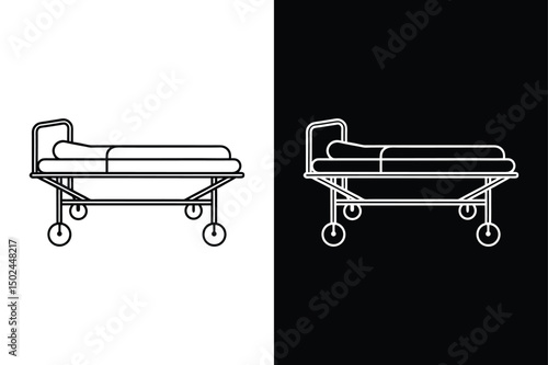 Patient Bed and Recovery Bed Icon. Minimalist Black & White Medical Vector Art