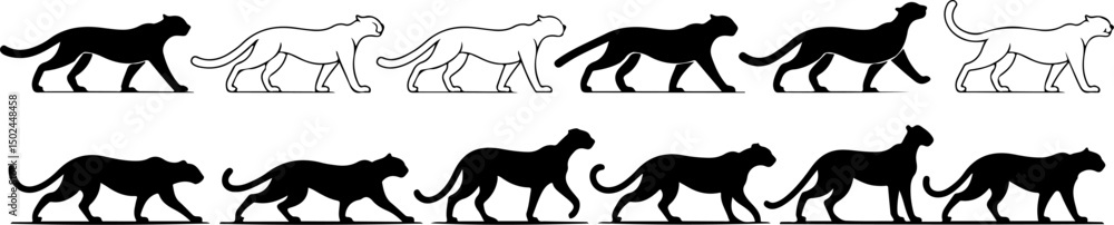 Obraz premium Cheetah silhouette and line art vector bundle