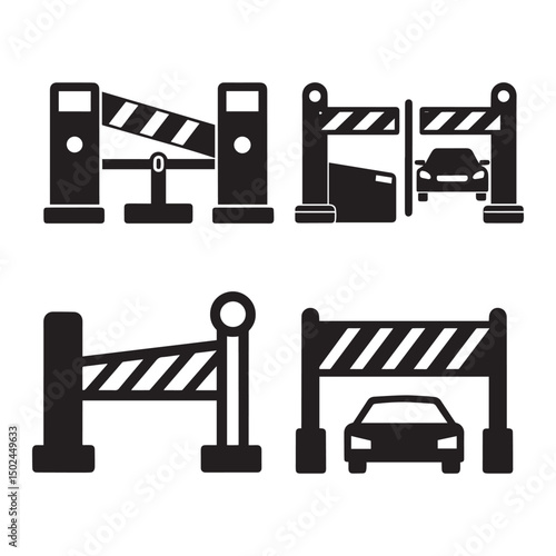 Automated Parking Barrier Gate System Icons  Design Set for Parking Lots and Access Control