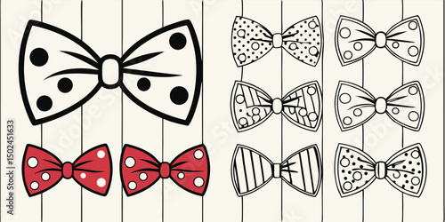Collection of decorative bow ties designs with various patterns on transparent background