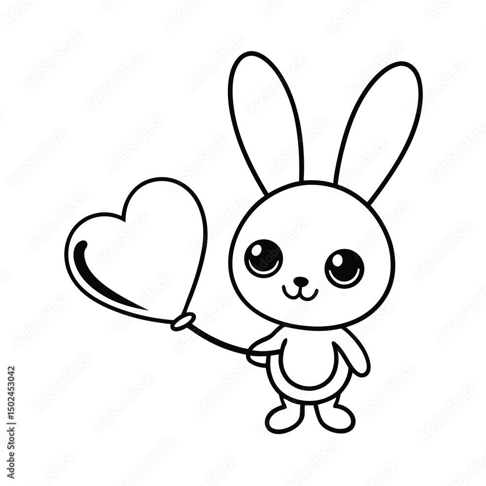 cute cartoon valentine bunny holding heart balloon coloring page cute cartoon valentine bunny holding heart balloon coloring page