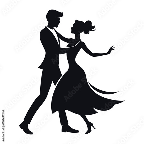 Wedding illustration of a loving bride and groom couple silhouette with a romantic celebration