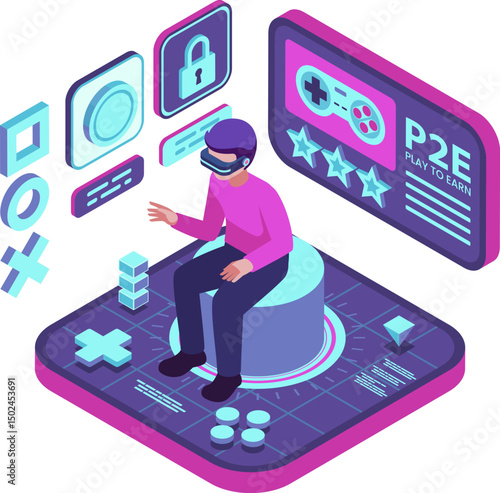Isometric Gamer Playing Play to Earn Crypto Gaming in Metarverse