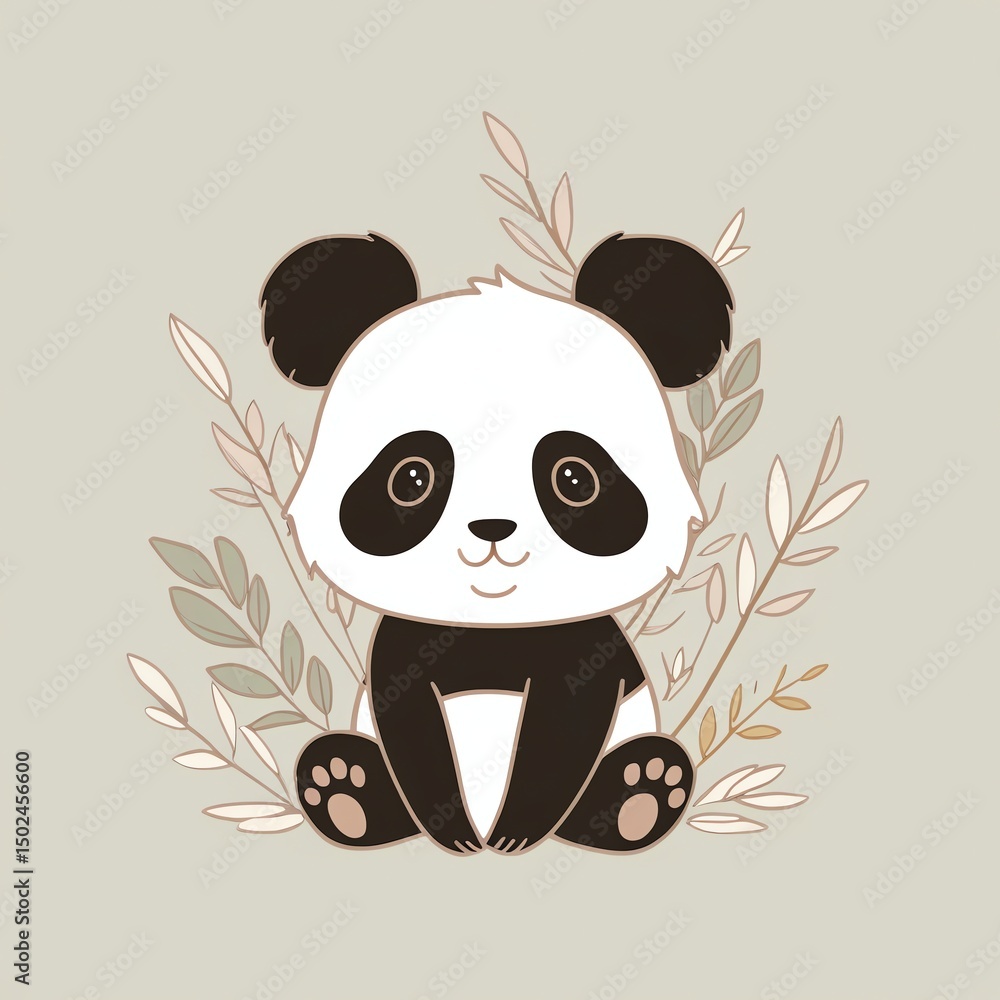 Fototapeta premium Adorable Panda Bear in Floral Frame