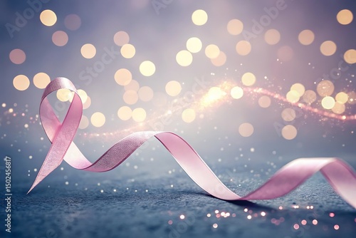 3D-style ribbon floating with soft bokeh or light particles in the background—can be used in campaigns.