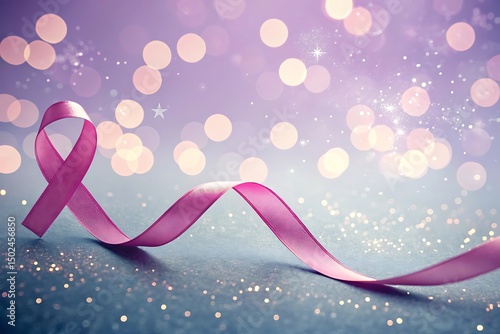 3D-style ribbon floating with soft bokeh or light particles in the background—can be used in campaigns.