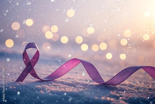 3D-style ribbon floating with soft bokeh or light particles in the background—can be used in campaigns.