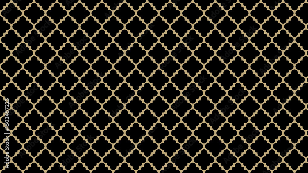 Islamic pattern - geometric pattern with gold quatrefoil shapes on a black background Islamic pattern - geometric pattern with gold quatrefoil shapes on a black background