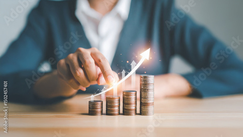 rogress or development concept, Business growth, investment profit increase, arrow graph future growth plans, growing sales and revenue.	
