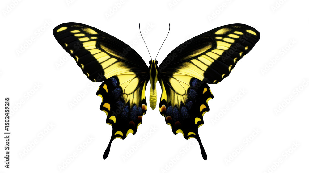 Obraz premium Colorful Butterfly with Yellow and Blue Wings on Transparent Background