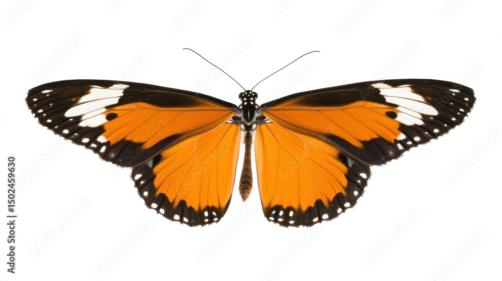 Naklejka premium Detailed Close-Up of a Monarch Butterfly with Vibrant Orange and Black Wings against a Transparent Background