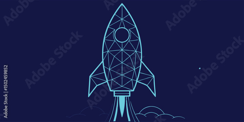 Modern vector graphic of a futuristic rocket silhouette with transparent background
