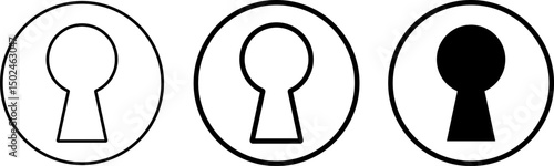 keyhole icon set. Password symbol. Door key hole icons. Home protection sign. House security sign symbol. furniture fitting icon doodle
