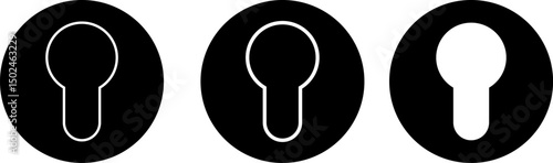 keyhole icon set. Password symbol. Door key hole icons. Home protection sign. House security sign symbol. furniture fitting icon doodle
