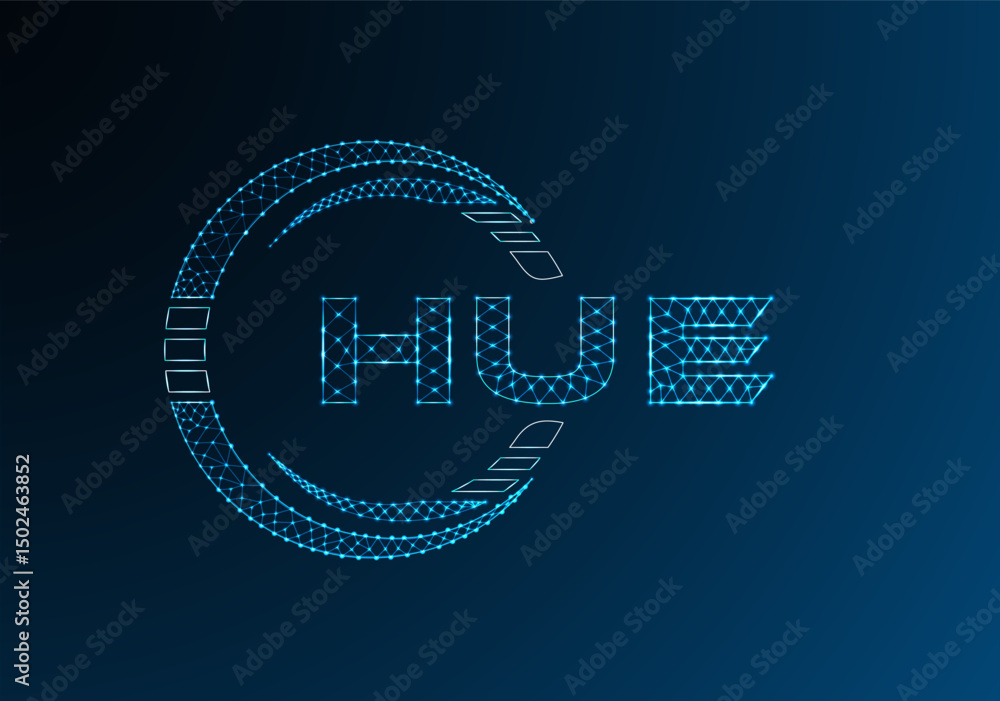Naklejka premium HUE low poly letter logo vector design. HUE lower poly logo design.