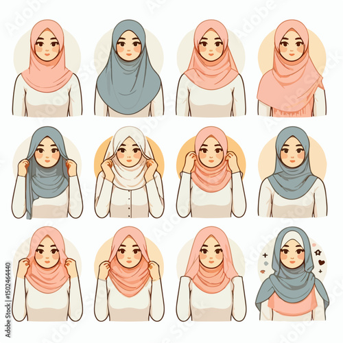 Vector illustration of various types of hijabs 