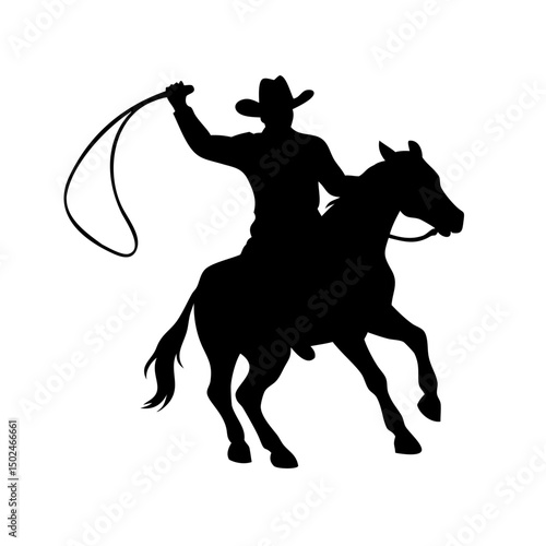 Ranch Cowboy with Lasso Silhouette, Western Cowboy 
