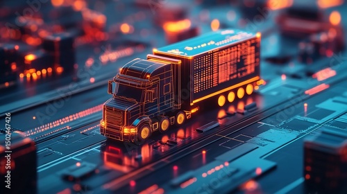 Futuristic Trucking Autonomous Vehicle Concept Digital Logistics Smart Delivery System Data Driven Transport High Tech