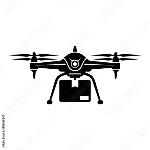 Drone delivering package in silhouette style  