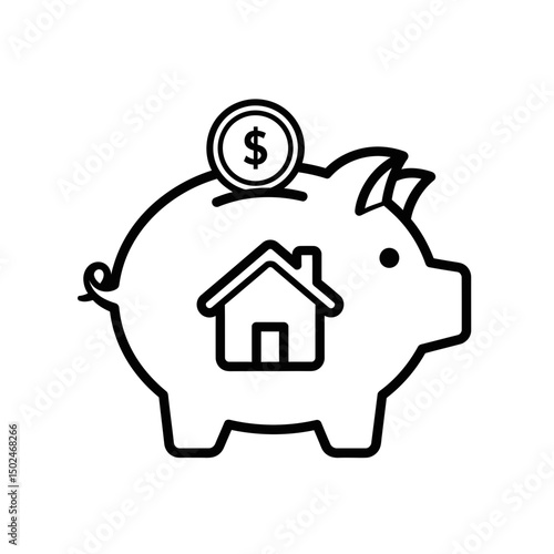 Piggy bank representing home savings with a coin on top  