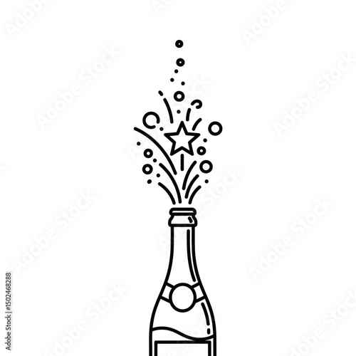 Sparkling champagne bottle popping with festive bubbles  