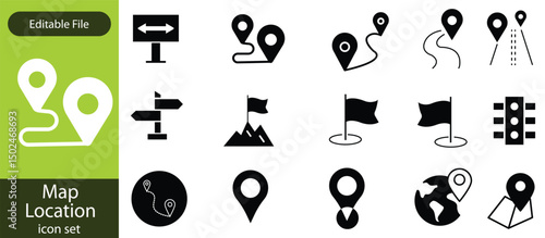 Map Location Line Editable Icons set. Vector illustration in modern thin line style of place mark related icons pin, flag, direction, and more