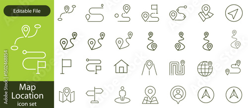 Map Location Line Editable Icons set. Vector illustration in modern thin line style of place mark related icons pin, flag, direction, and more