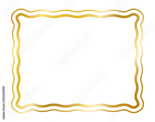 Golden Wavy Edges Rectangle Shapes Frame, Squiggly Edges, Jagged Geometric Borders, Decorative Frames Labels Badges Collection, Gold elements Vector illustration on transparent background