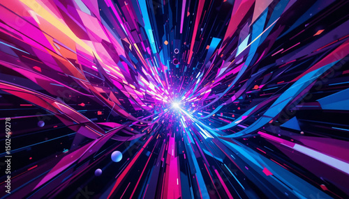 A vibrant abstract background of colorful light rays and glowing stars bursting through space, perfect for celebrations