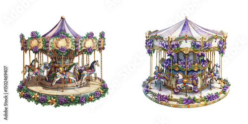 carousel decorated mardi gras watercolor vector illustration