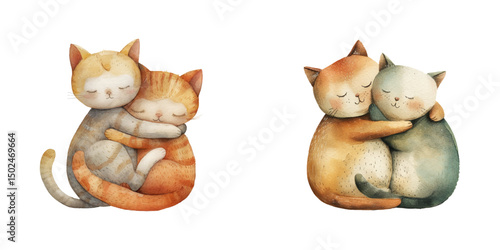 cats cuddling watercolor vector illustration