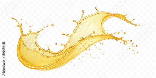 realistic smooth splash of yellow juice or liquid oil in curve style isolated on white background