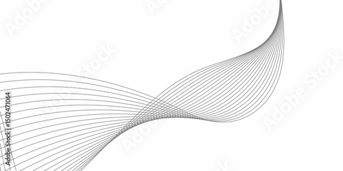 Generate a black-and-white vector illustration with smooth, curved, parallel lines forming a wavy abstract shape. The lines should be evenly spaced, flowing across the canvas with visible overlapping
