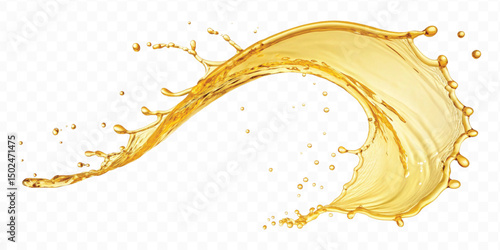 realistic smooth splash of yellow juice or liquid oil in curve style isolated on white background