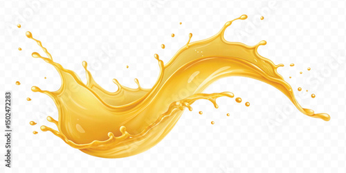 realistic smooth splash of yellow juice or liquid oil in curve style isolated on white background